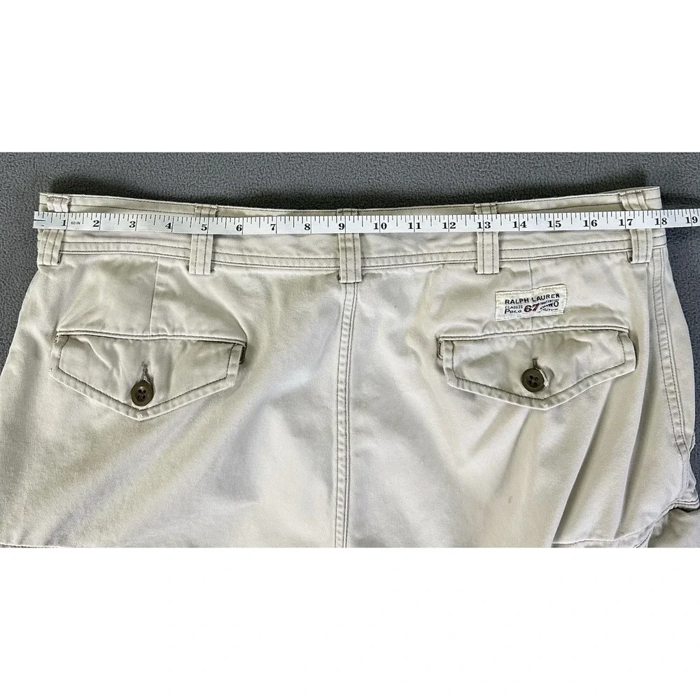 Polo Ralph Lauren‎ Cargo Shorts Mens 36 Light Beige Baggy Distressed Logo Y2K